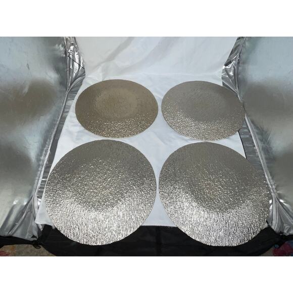 NEW AKCAM TURKISH GLASS GOLD RAINBOW IRIDESCENT DINNER PLATE SET/4 - Picture 13 of 15